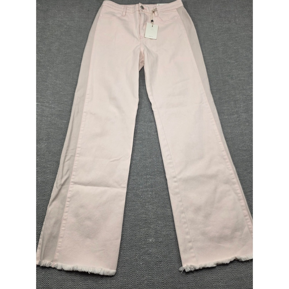 KanCan Pink High Rise Flare Jeans Two Tone Raw Hem Size 9‎ 28 Pastel Wide Leg